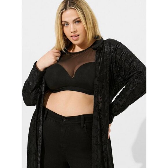 Torrid Skull Print Burnout Velvet Kimono in Black Plus Size 4X NWT - Picture 3 of 9